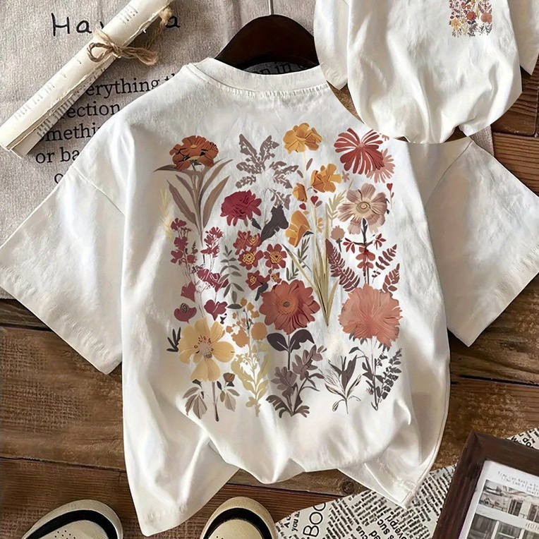 Camiseta Feminina Estampada - Floral Verão/ Primavera - Estilo Streetwear Casual Confortável - 100% Algodão Envio Rápido