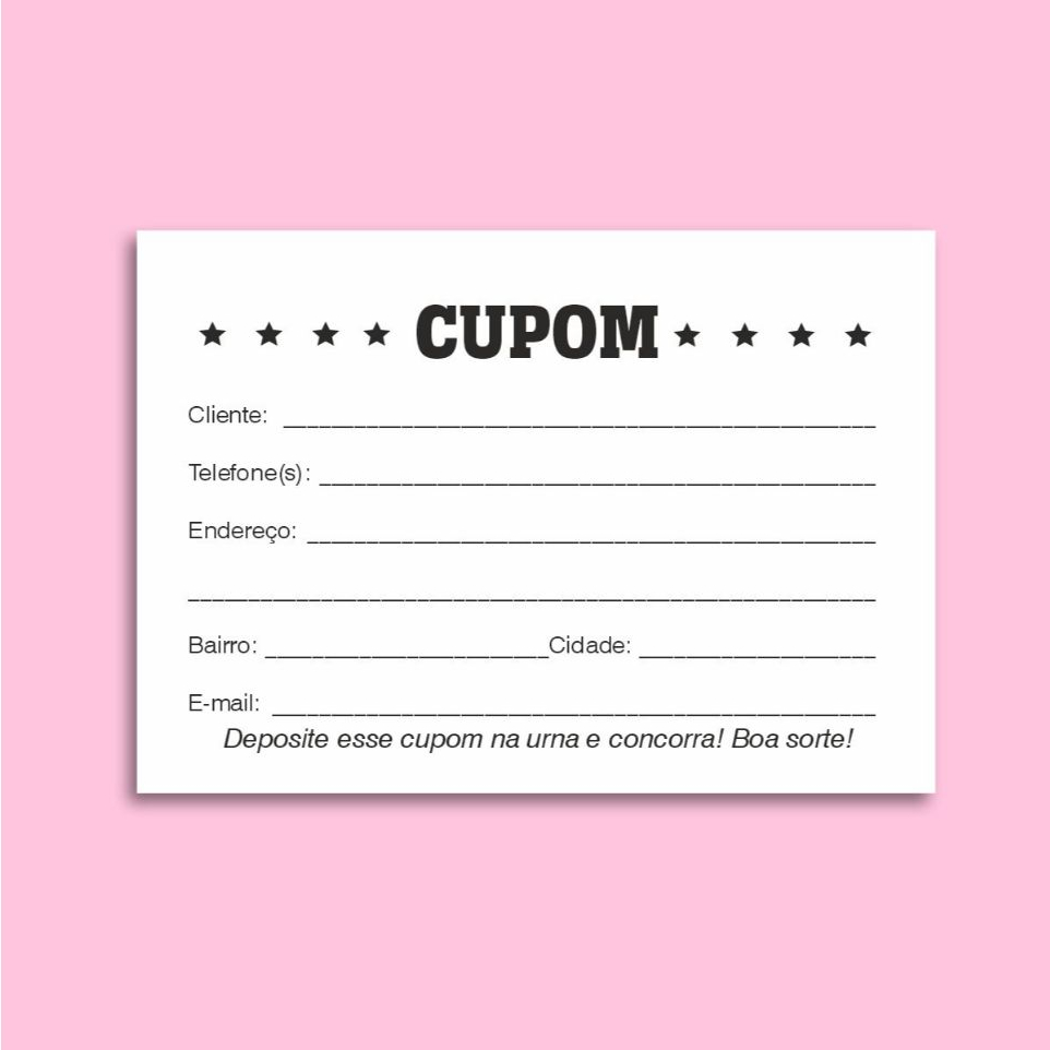 6 blocos Cupom para Sorteio - Blocos com 50 folhas - Cupom sem personalização