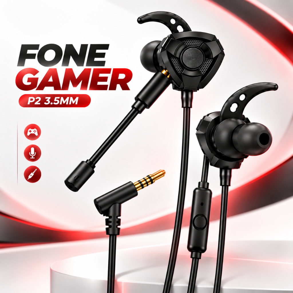 Fone Gamer Com Microfone Removível P2 3.5mm Áudio Estéreo Compatível PC Console Celular