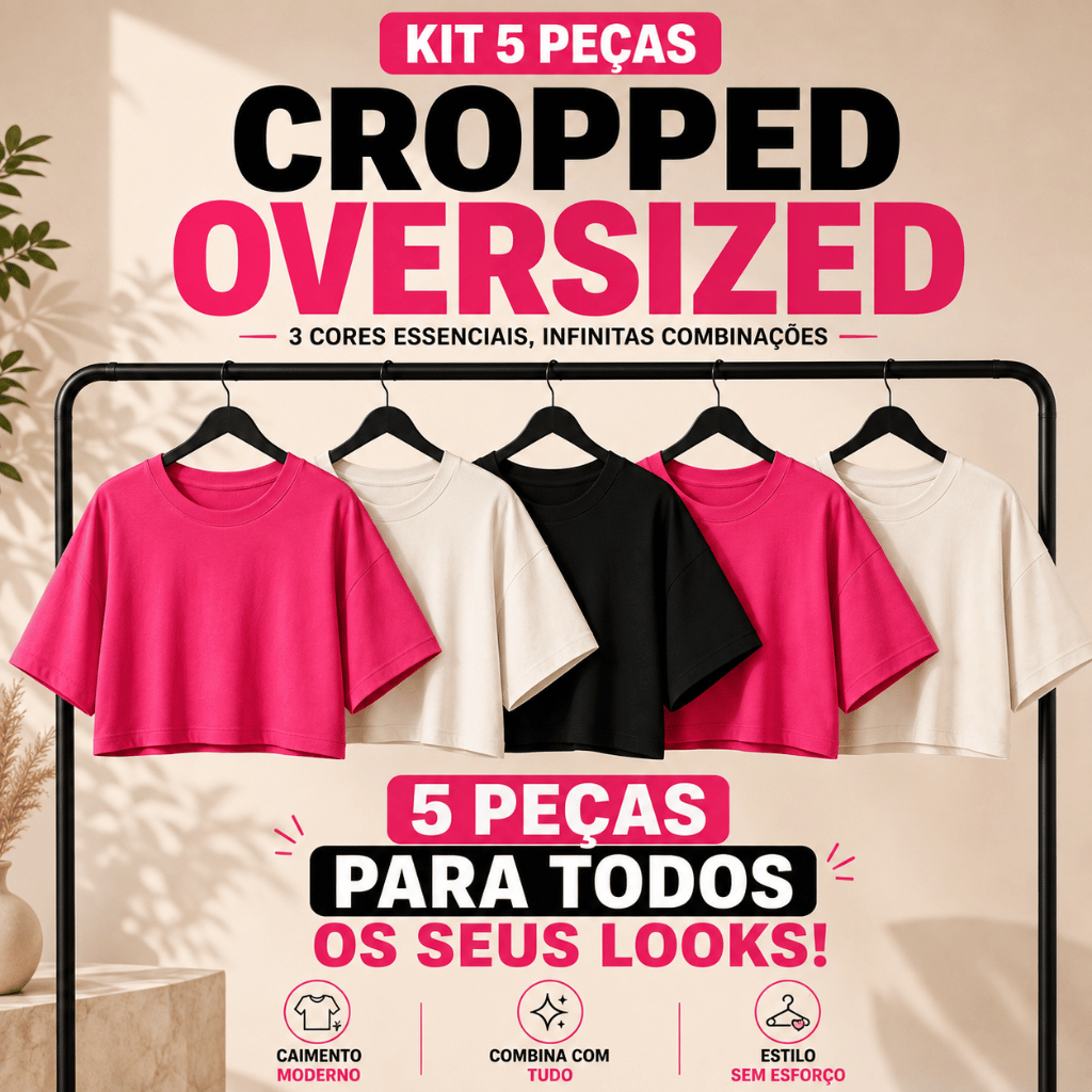 Kit 5 Cropped Feminino Basico Liso 100% Algodão Oversized Super Leve Qualidade Premium
