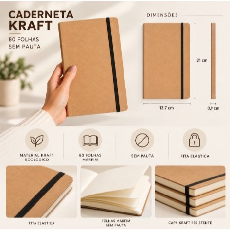 15 Caderneta Bloco Caderno em Kraft Sem Pauta 80 Páginas Amareladas Bullet Journal KIT — imagem 2 de 2