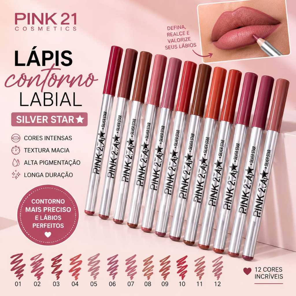 CONTORNO PARA LABIOS PINK 21 CONTORNO LABIAL LÁPIS CONTORNO DELINIADOR PARA BOCA LÁPIS PIGMENTADO LONGA DURAÇÃO MACIO