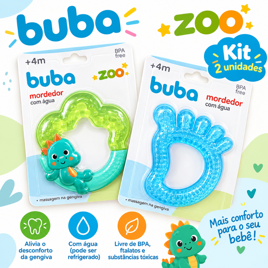 Kit 02 Mordedores BUBA para Bebê Refrigerável Alivio Gengiva e Dentes