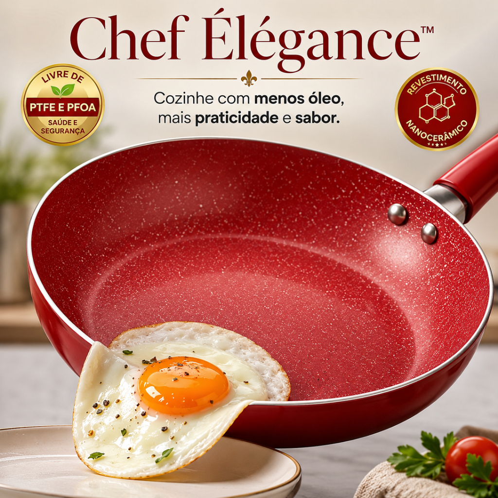 Frigideira Antiaderente Revestimento Ceramico 24cm Vermelho Cozinha Chef Èlegance