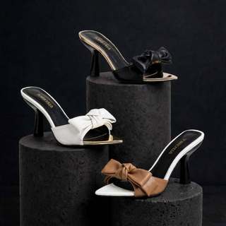Sandalia Feminina Tamanco Mule Bico Folha Salto Alto Fino 9cm Laco Napa Preto Off White Caramelo Festa Social Elegante