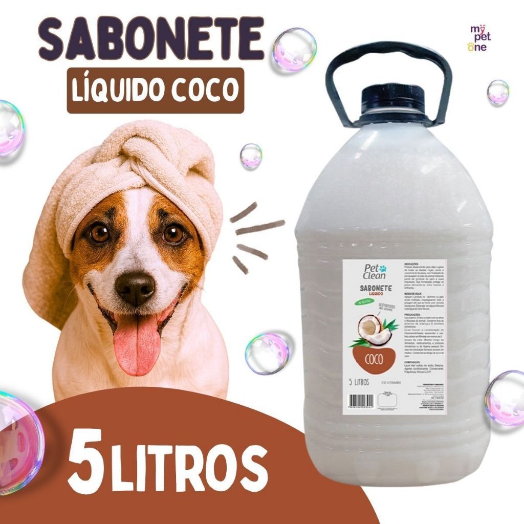 Shampoo e Condicionador 5 Litros Coco Limpeza Cuidado Cachorro Pet Clean Cão Gato Sabonete Liquido