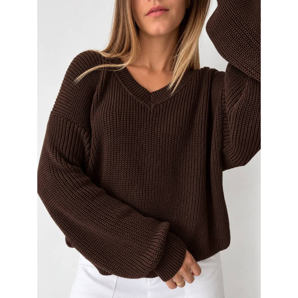 Blusa Tricot Sueter Gola V Trico Ponto Fang Manga Bufante Inverno