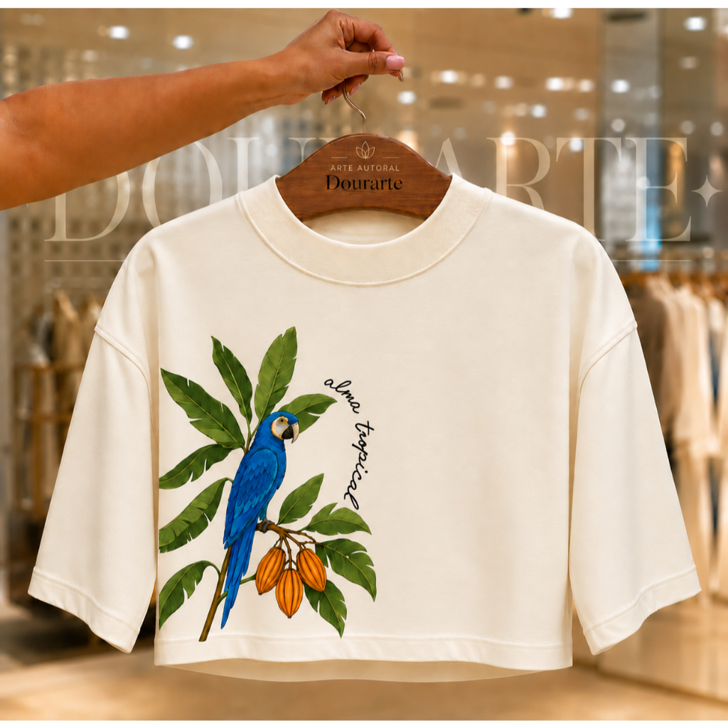 Cropped Oversized Inspiração Rio Tropical Feminino Estampado Tendência - Envio Rápido