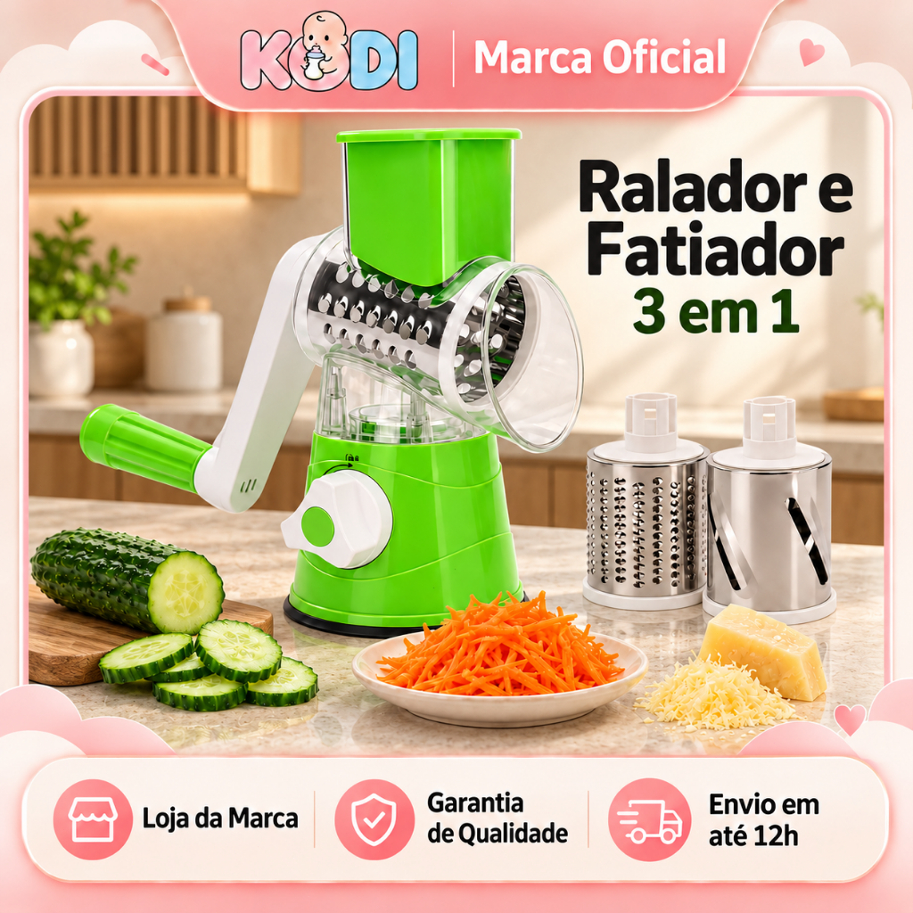 Cortador Fatiador Ralador para Frutas, Legumes, Verduras e Queijos – 3 Peças Tabletop U11