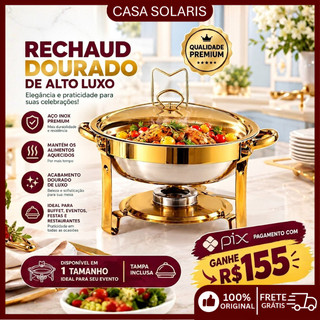 Rechaud Inox Redondo 6 Litros Banho Maria Aquecedor Alimento aço inox litros Aço Inox prêmio