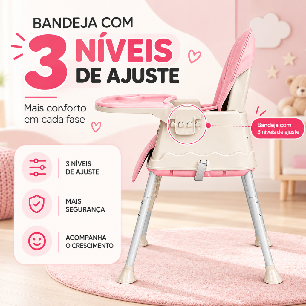 Cadeirinha de Alimentação infantil 2 Alturas Suporta 23kg Assento Retrátil Rayo · foto 2