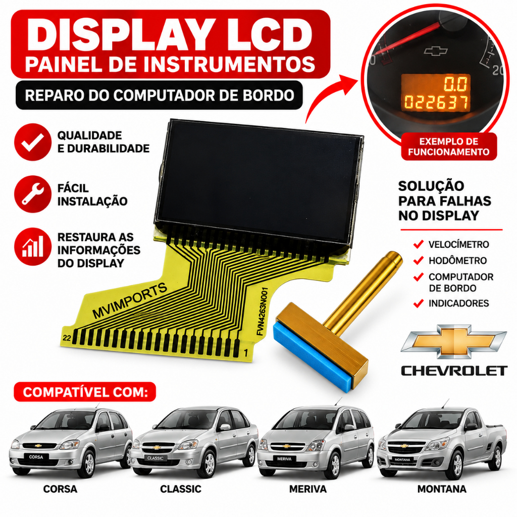 Display Lcd Km Painel Celta Corsa Prisma Montana + Ponta T 40w