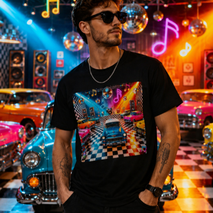 Camiseta Retrô Anos 60 Dance 100% Algodão Toque Macio Boate Luzes