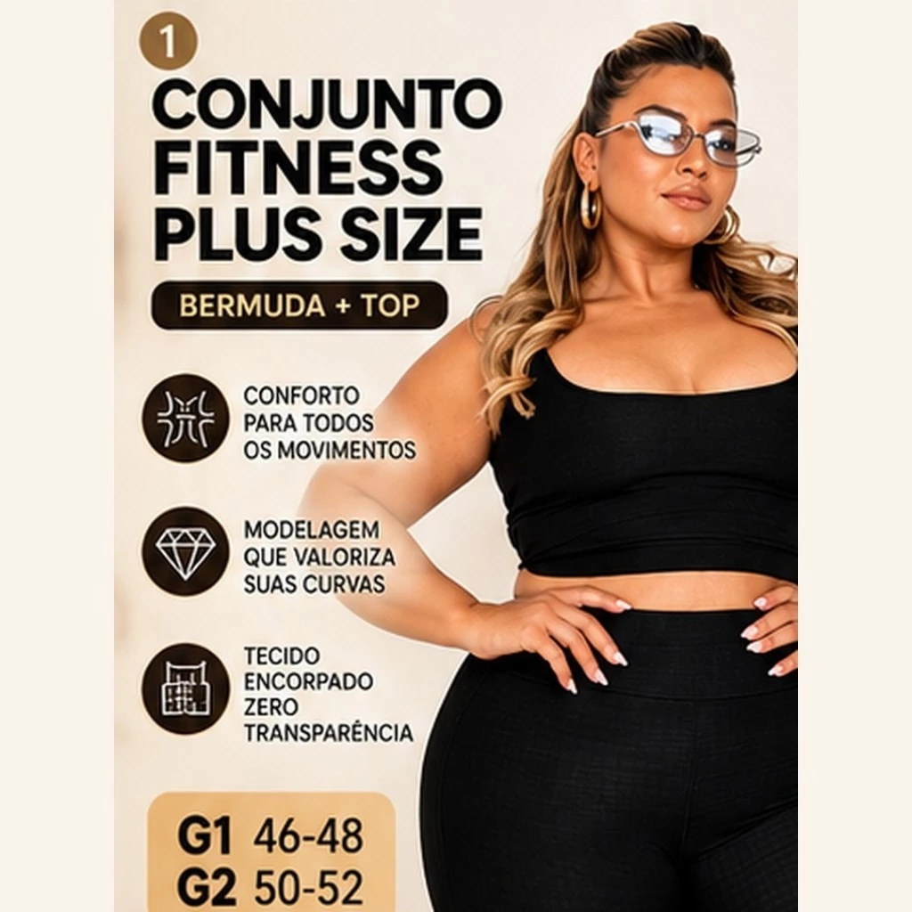 Conjunto Feminino Plus Size Bermuda e Cropped Fitness Alta Compressão Envio RápidoConjunto Bermuda Fitness e Cropped Plu — imagem 1