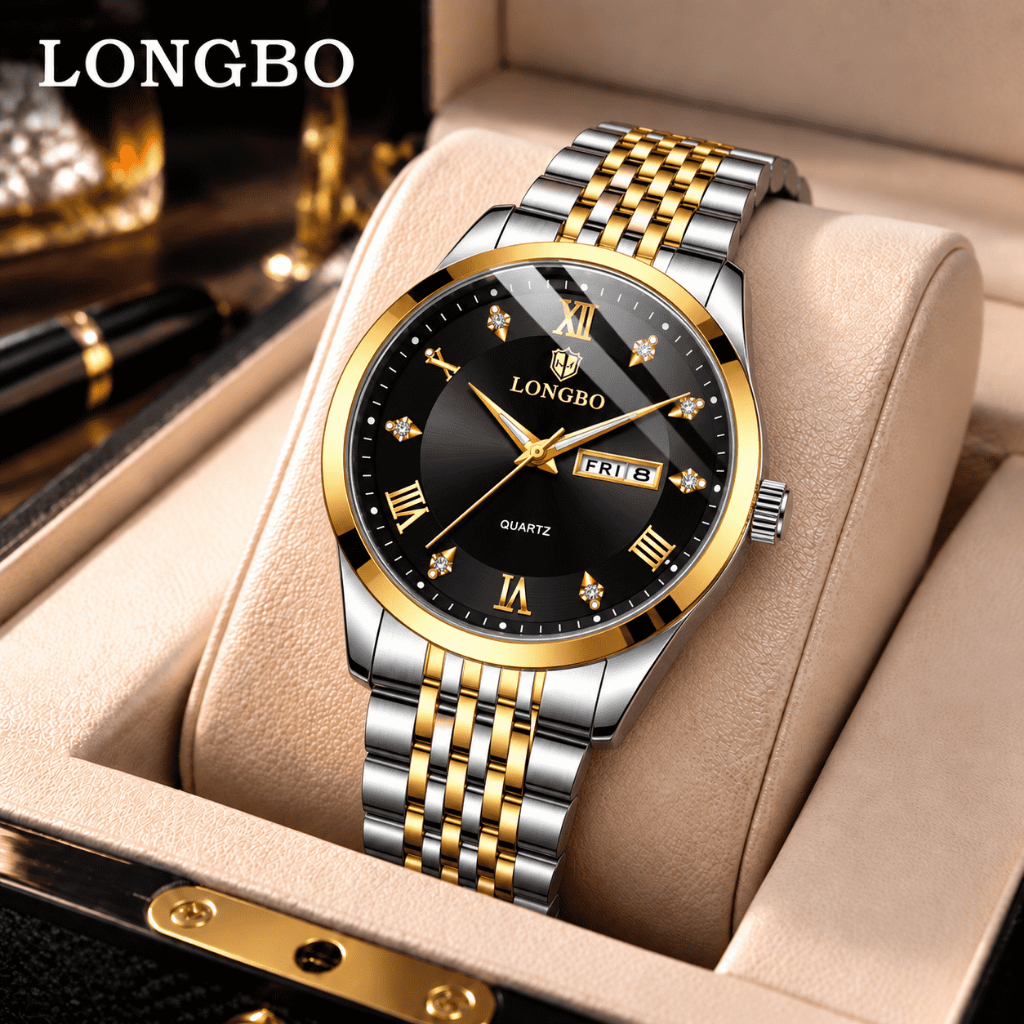 Relogio tag heuer masculino LongBo Quartzo Elegante com Calendário Dia e Data Pulseira em Aço Inoxidável Ponteiros Lumin