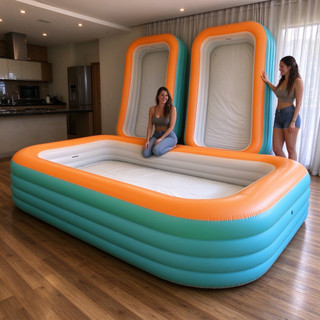 Piscina Inflável Quadrada Familiar com Estrutura Multicamada que Suporta Múltiplas Pessoas - Piscina Rápida para Verã
