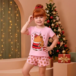 Pijama Curto Natal Verão Menina Capivara
