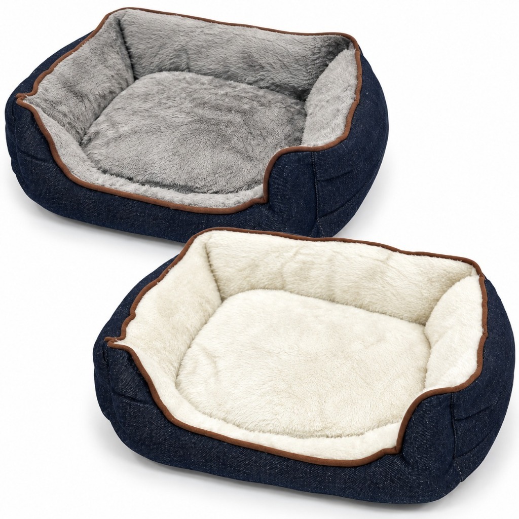Cama para Pet Cão ou Gato Jeans Escuro c/ Interior Peluciado Cinza Claro ou Branco - Envio Sortido - P/M/G