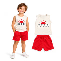 Conjunto Infantil Menino Regata 100% Algodão + Bermuda Roupa Infantil Verão Praia