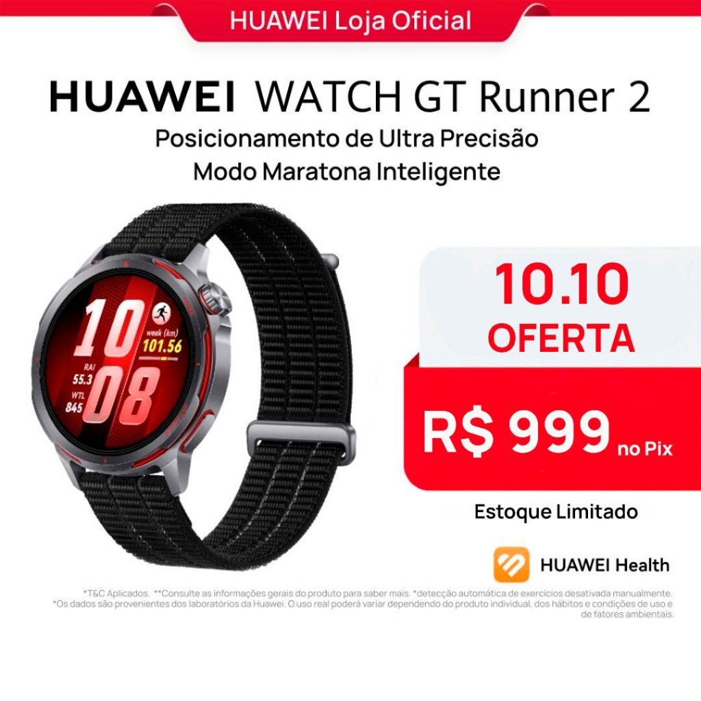 HUAWEI WATCH GT Runner 2 | Smartwatch Relogio | Modo Maratona Inteligente | ECG | GPS | Com uma pulseira extra