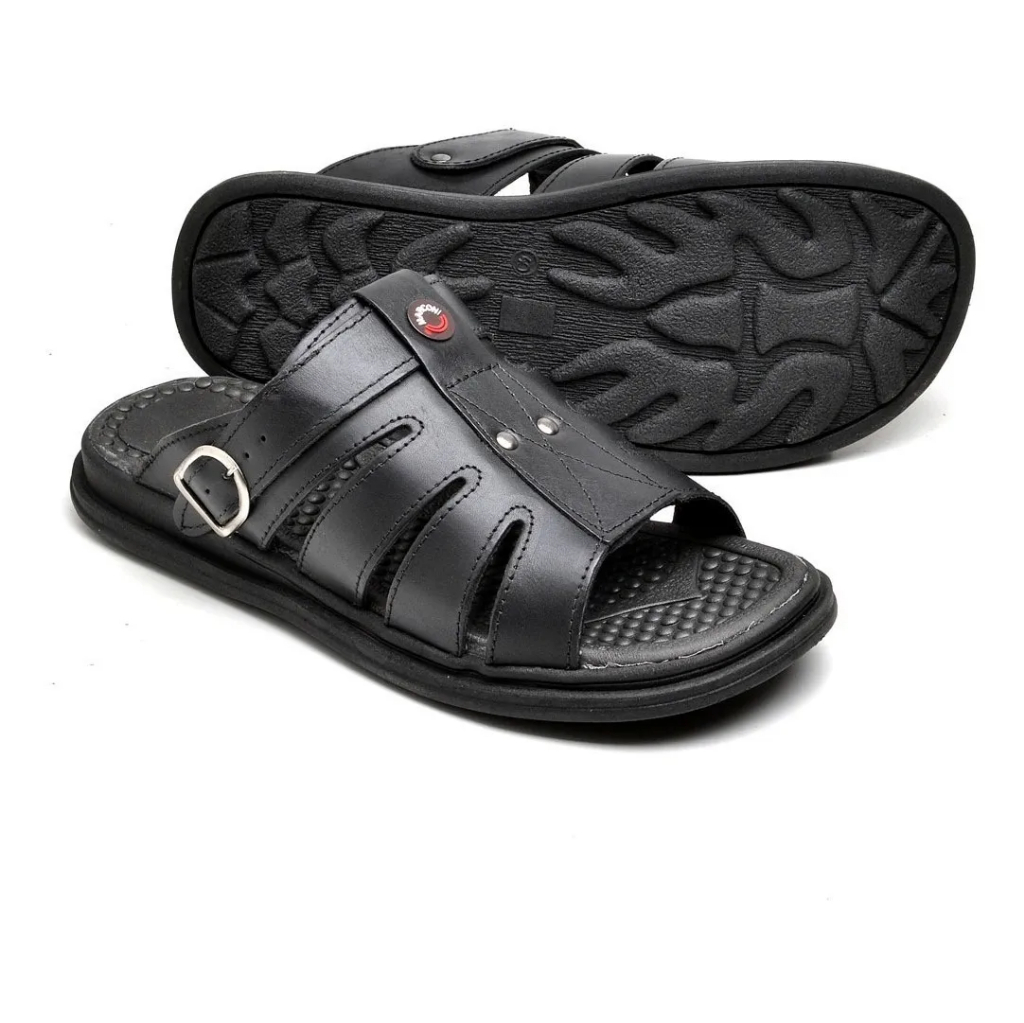 Chinelo Sandália Masculina Couro Legítimo 2 em 1 Ortopédico Confortável Antiestresse Casual Dia a Dia Calçado Masculino