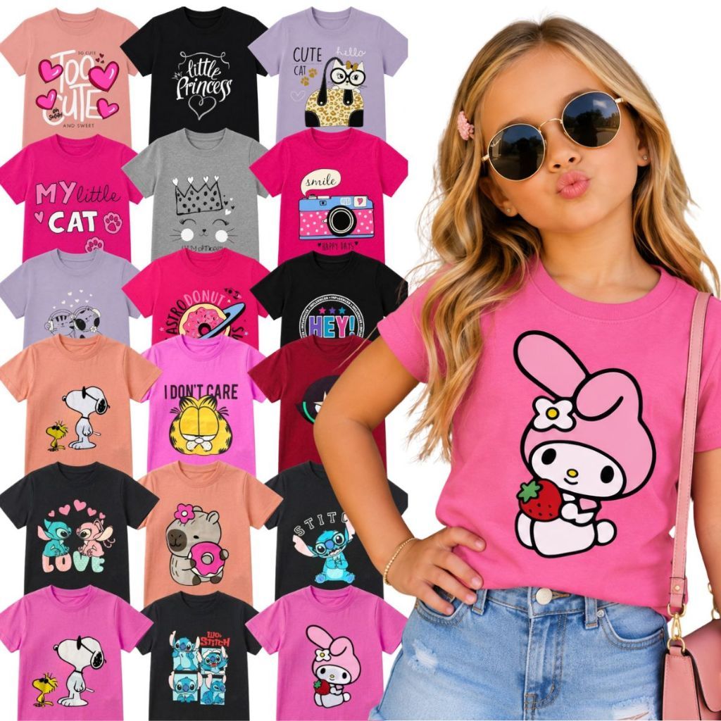 Kit até 4 Camiseta Infantil Menina  Tamanho 1 ao 16 100% Algodão | Blusa Infantil Juvenil Adolescente Menina