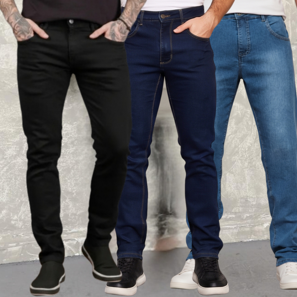 Calça Jeans Masculina Reta Tradicional Algodão Alta Qualidade Oferta