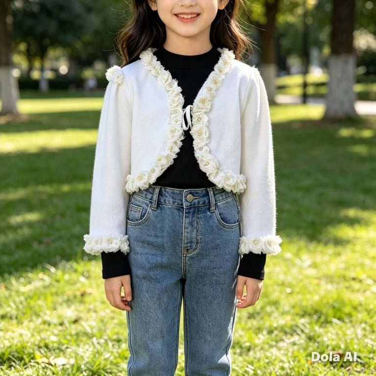 Bolero Infantil Feminino, Modelo Manga Longa, Soft Branco, Tam: 6, Marca: Bethy.bethy