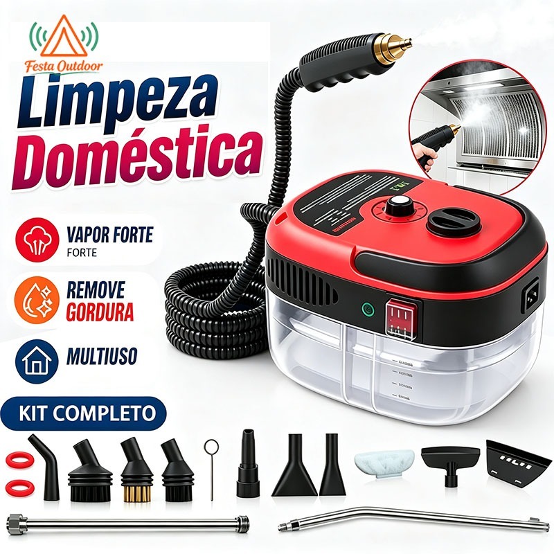 Festa Kit Completo Vaporizador De Limpeza Doméstica 2500W 1,2L 14 Acessórios para Cozinha Banheiro Carro
