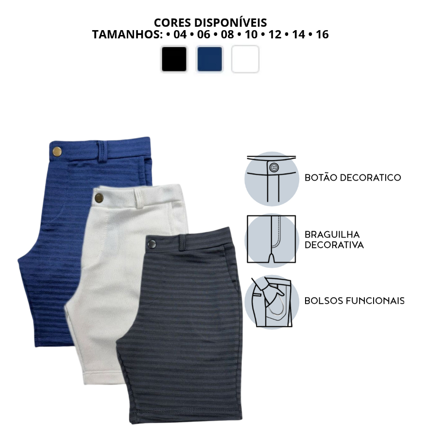 KIT 3 Bermudas Sociais  Premium Moletinho Infantis/Juvenis Masculinas