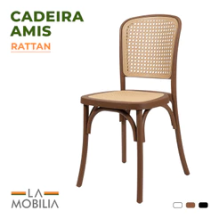 Cadeira Amis Assento Rattan Polipropileno Sala de Jantar Empilhável