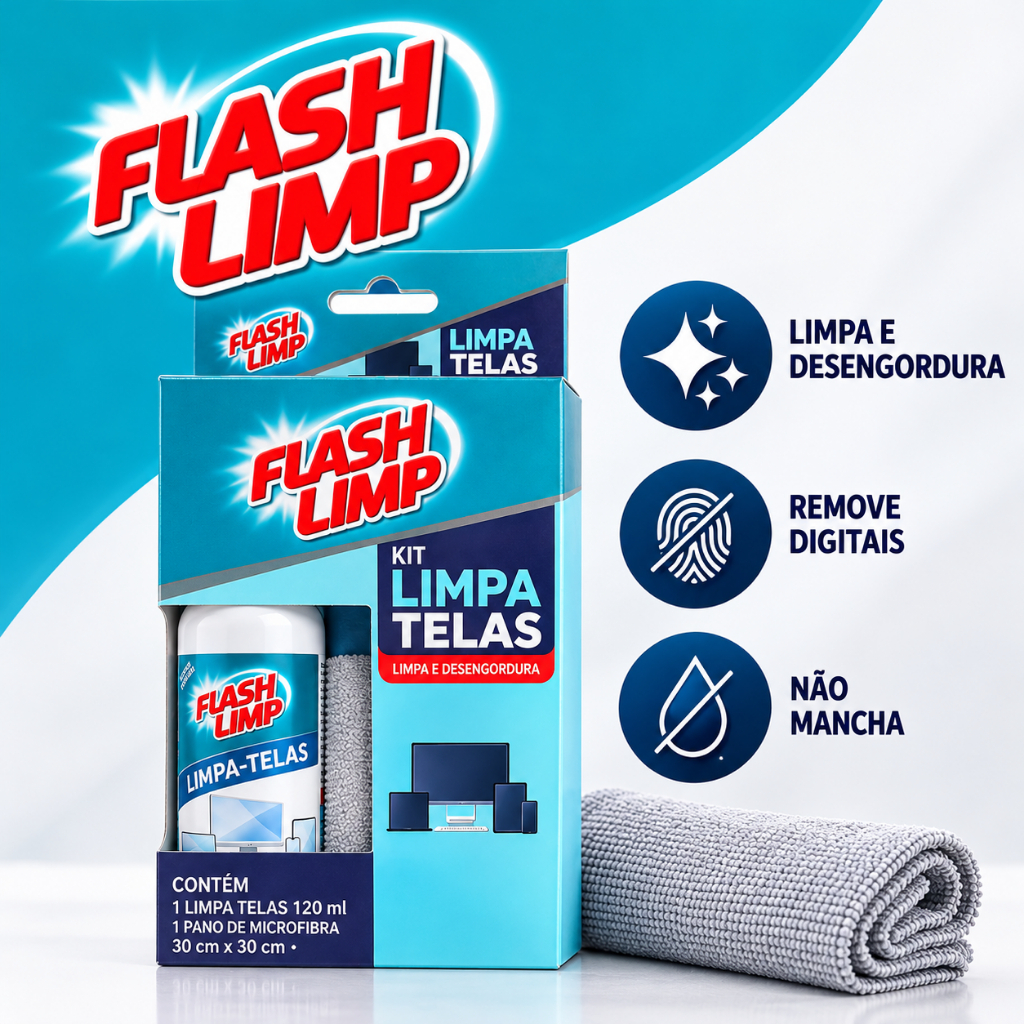 Limpa Telas Flash Limp 120ml Limpador de Tela para TV PC Celular