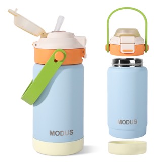 MODUS Thermos infantil 350ml  Aço Inox 304 Canudo e Bico 2 em 1 Tampa Flip com Trava, Alça, Base Protetora
