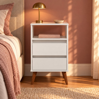 Mesa de Cabeceira Roma 2 Gavetas e Nicho Mesa Lateral para Seu Quarto Organização Praticidade e Estilo Moderno ✨ - Cores