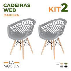 Kit 2 Cadeiras Web DSW Pés de Madeira Polipropileno Sala Cozinha e Escritório