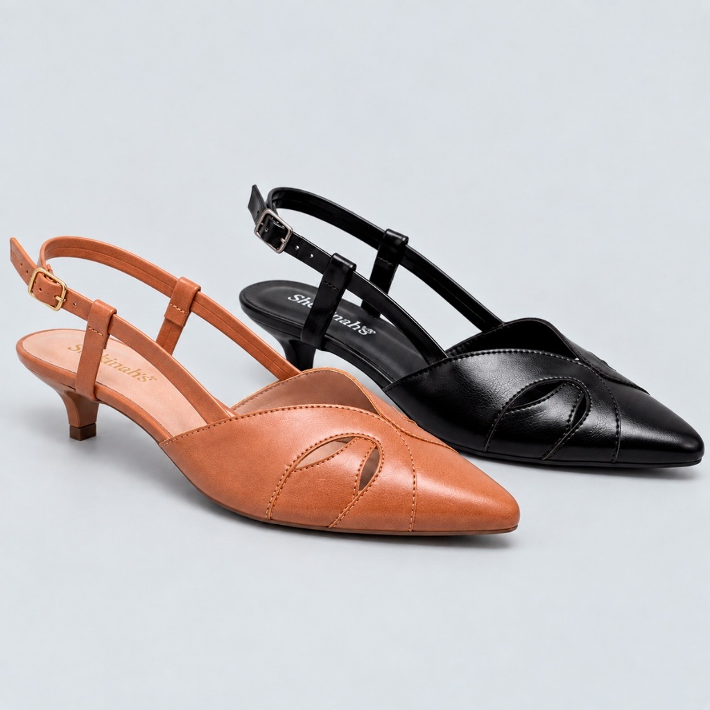 Saltinho Feminino Shekinah Slingback Salto Baixo Scarpin Tiras Bico Fino Elegante