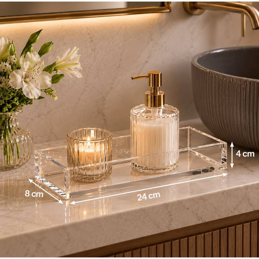 Bandeja Acrílica Cristal Multiusos 24x8x4 cm Design Moderno e Minimalista Café Premium Home lar Decoração