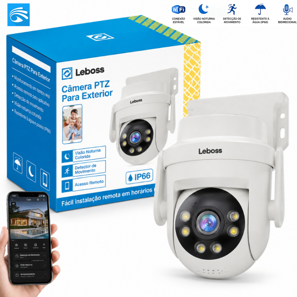 Câmera de Segurança WiFi PTZ Externa 2MP YOOSEE Visão Noturna Alerta de Movimento para Casa