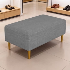 Puff Decorativo Sala de Estar Cléo W01 Pés Palito 90 cm Linho Cinza Escuro - Lyam Decor