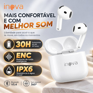 INOVA Fone In-ear Bluetooth 5.4 Cancelamento de Ruído ENC À Prova D’Água Autonomia até 45 Horas