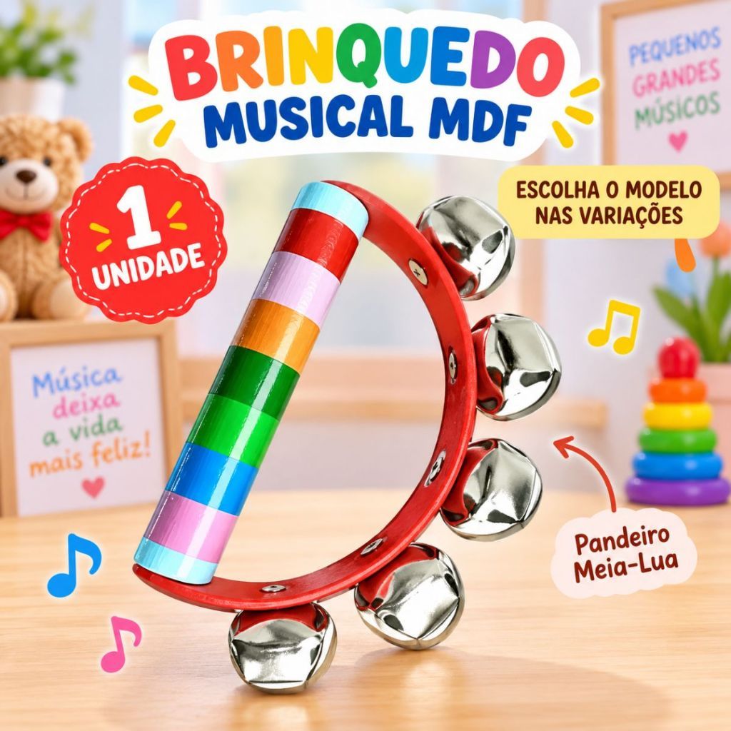 Brinquedo Musical Pedagógico MDF Instrumentos Musicais para Criança Bebê Educativo Banda Colorido · foto 2