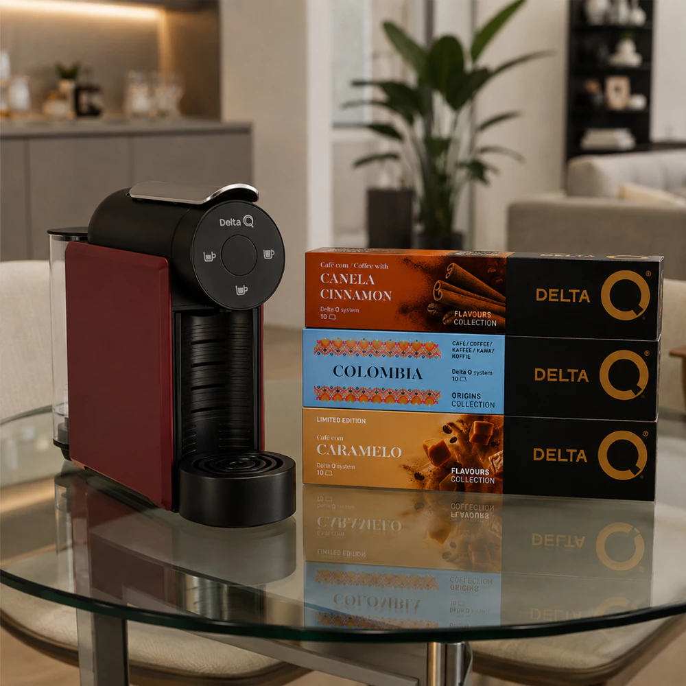 Kit Cafeteira Elétrica Espresso Prática Delta Q Mini Qool + 30 Cápsulas de Café Especiais Exclusivas Delta Q