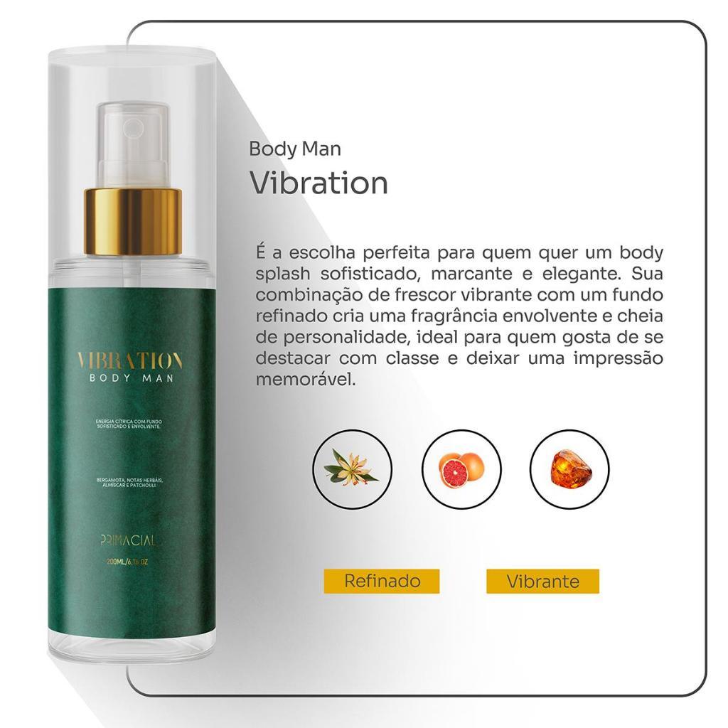 KIT 2 BODY SPLASH BARBARIUS E VIBRATION 200ML BY PRIMACIAL PERFUME CITRICO AMADEIRADO — imagem 2 de 2