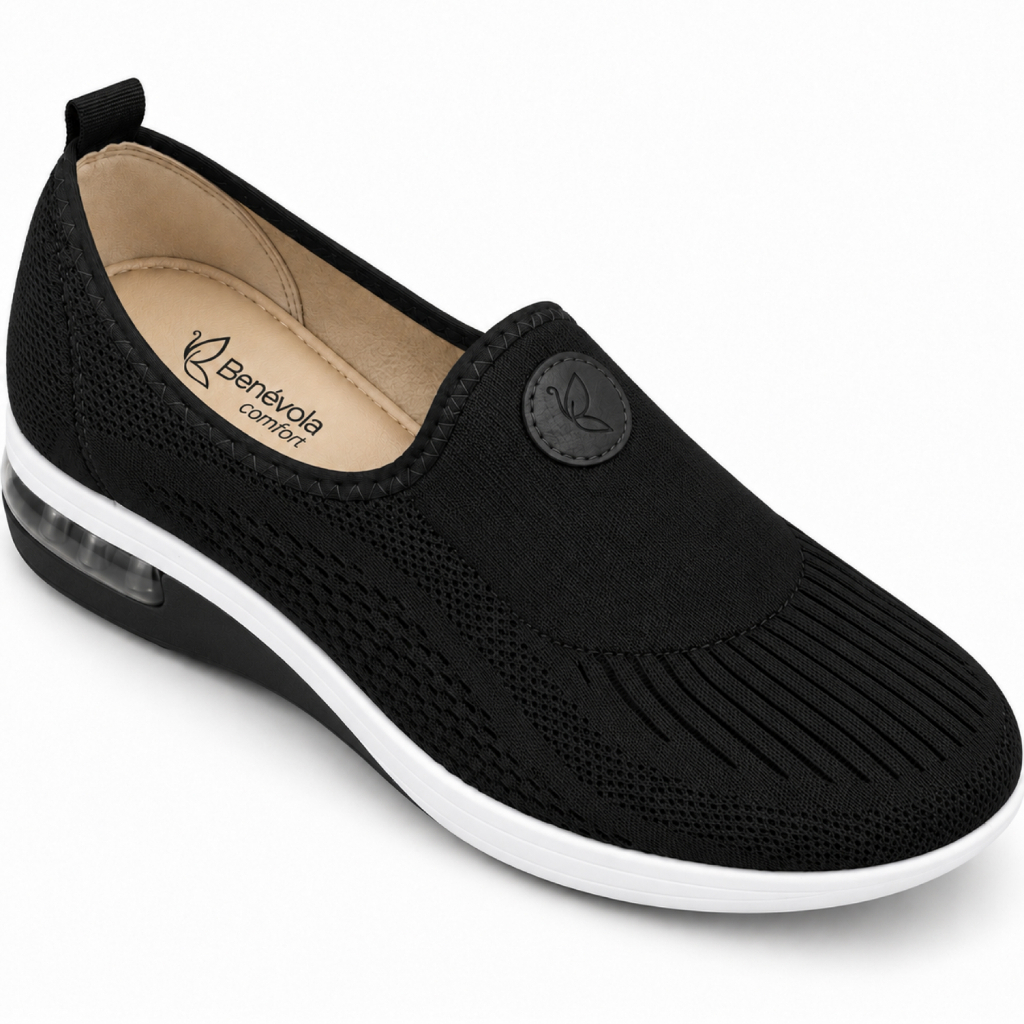 Tênis Ortopédico Feminino Ultra Conforto Benévola Knit Slip On Calce Fácil Esporão Fascite Plantar