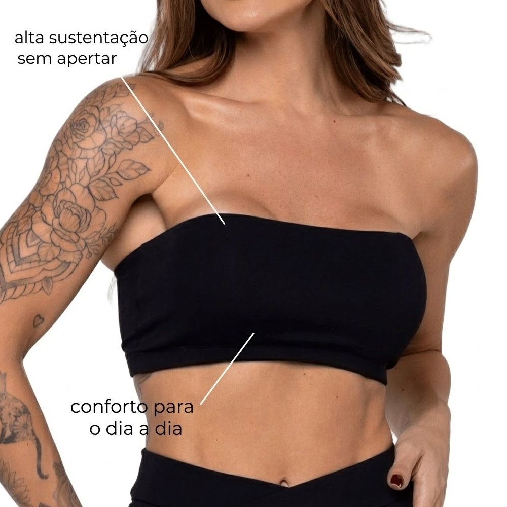 Kit 3 ou 2 Top Faixa Cropped sem Bojo em Cotton Confortável para o Dia a Dia com Alta Sustentação — imagem 2 de 2