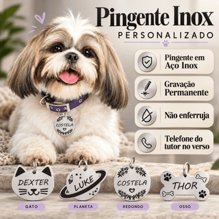 Plaquinha de identificação Pet Personalizado Cachorro Gato Pingente Com Nome