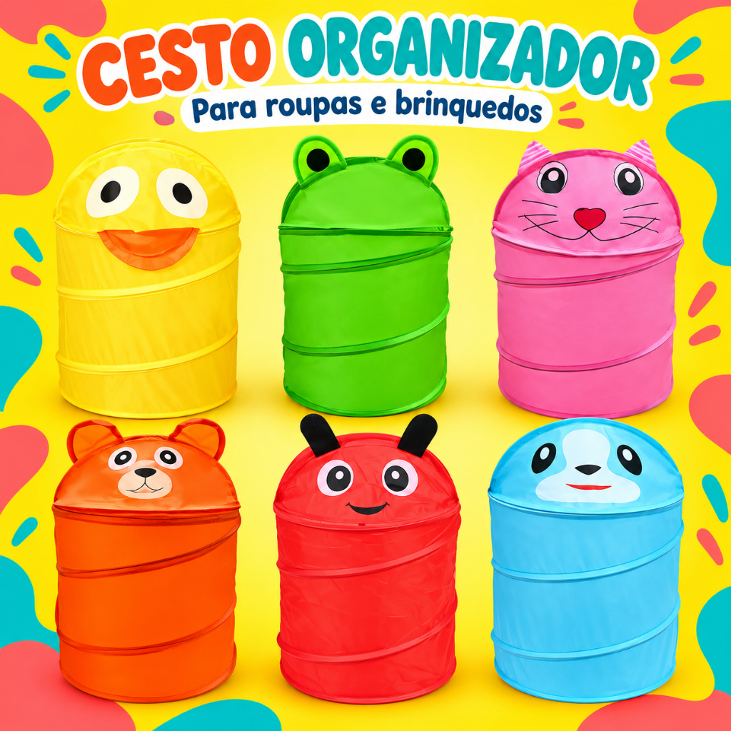 Cesto Organizador Para Brinquedos Em Nylon 37x41 Vários Modelos e Cores Organização Brinquedos