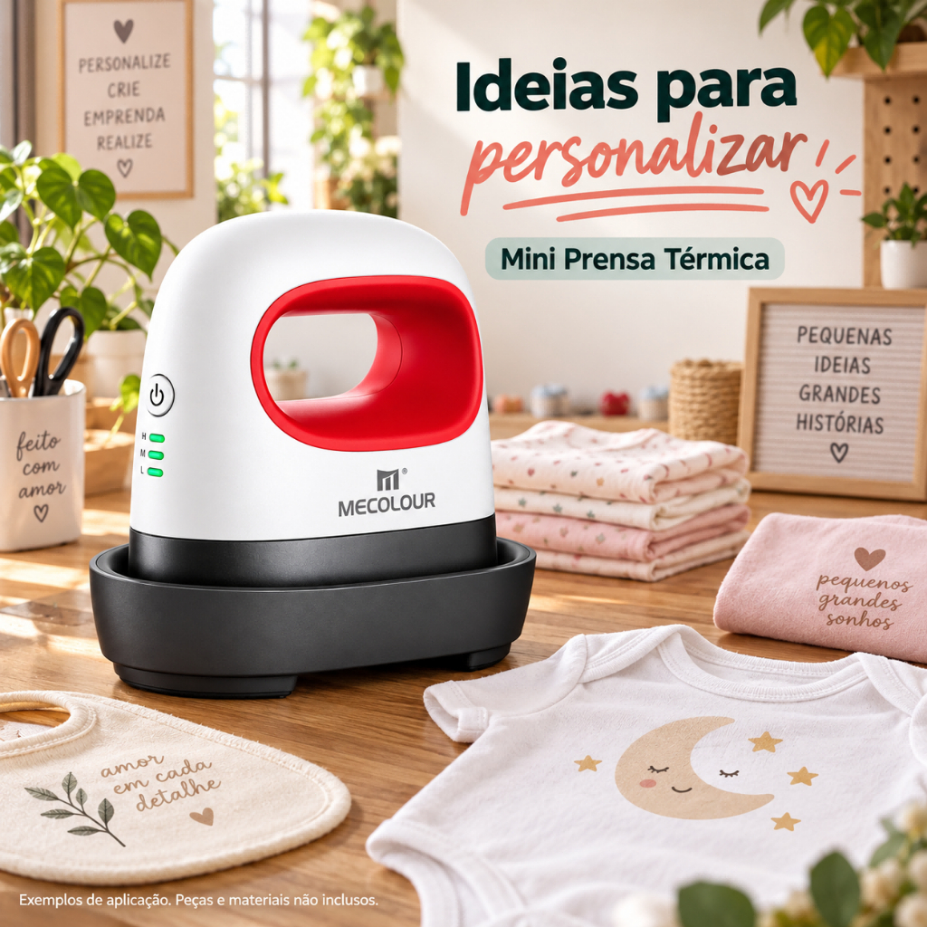 MECOLOUR Mini Prensa Térmica Portátil Vermelha Para Camisetas, Bonés, Bolsas e Sublimação DIY