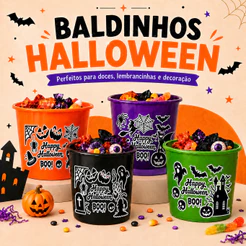 Kit Baldinhos HALLOWEEN Decoração e Lembrancinha1,4L Doces ou Travessuras Líder Plus