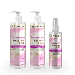 Kit Shampoo 500ml + Condicionador 500ml + Sérum Antifrizz 180ml Desmaia Fios HEADLINE